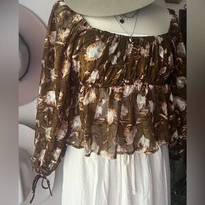 MAGNOLIA BOUTIQUE floral‎ puff sleeve blouse Women’s SIZE  SMALL boho fall